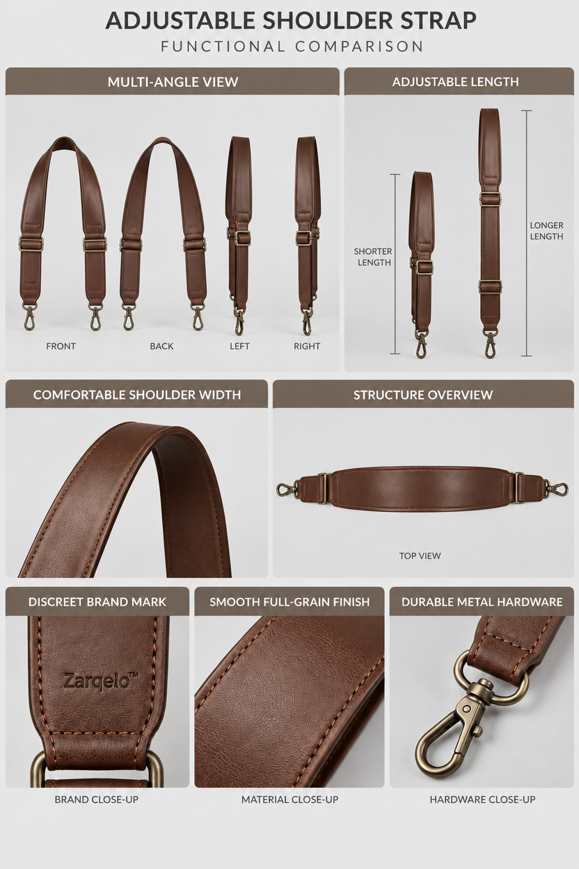 Zarqelo™ Adjustable Wide Leather Bag Strap product details