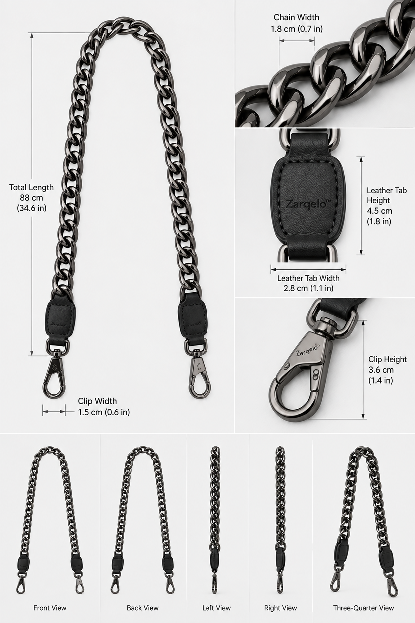 Zarqelo™ Metal Chain Decorative Bag Strap structure and materials