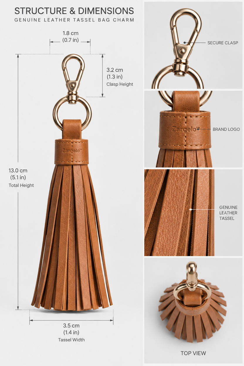 Zarqelo™ Genuine Leather Tassel Bag Charm structure and materials