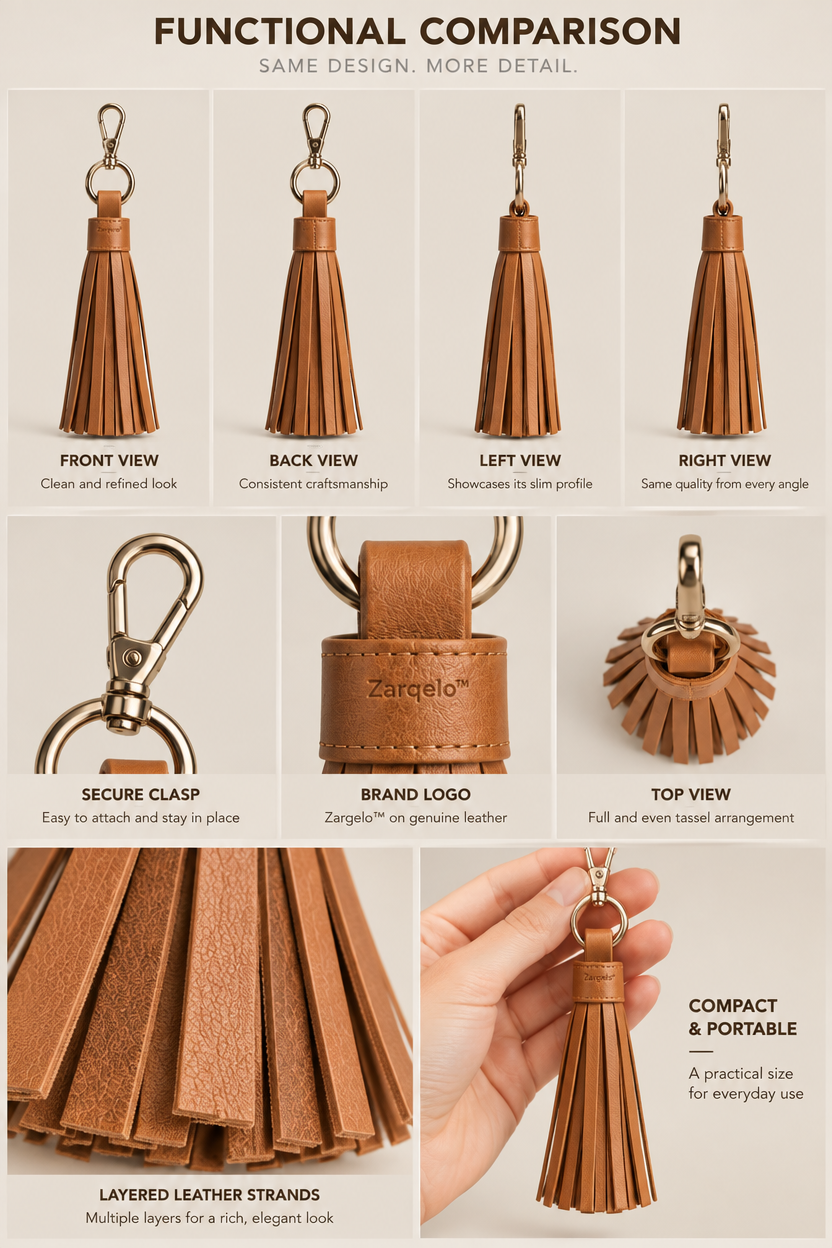 Zarqelo™ Genuine Leather Tassel Bag Charm product details