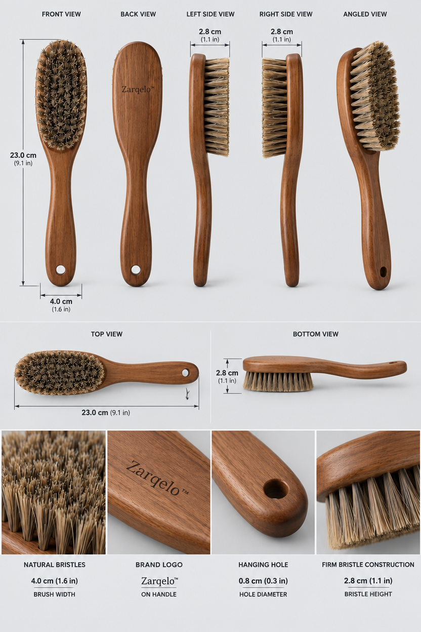Zarqelo™ Long-Handle Natural Bristle Shoe Brush structure and materials