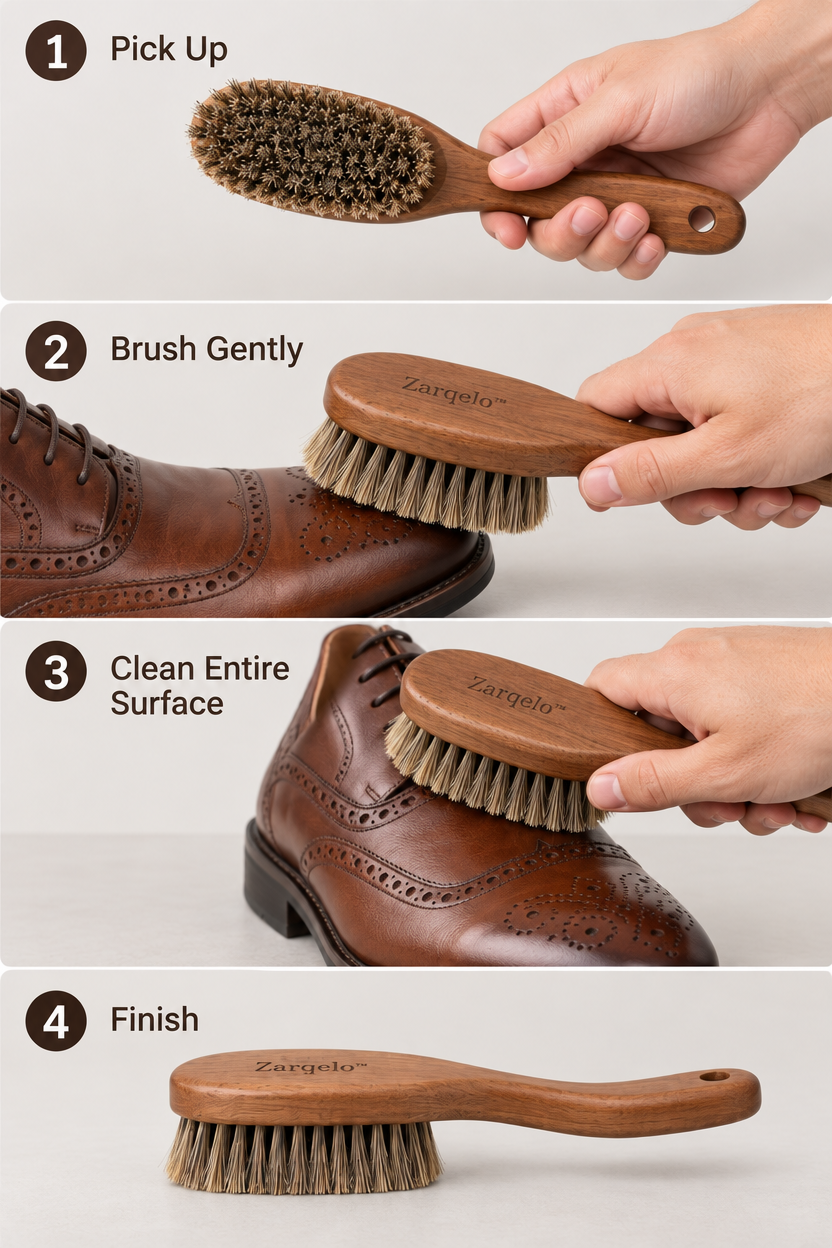 Zarqelo™ Long-Handle Natural Bristle Shoe Brush safe everyday use