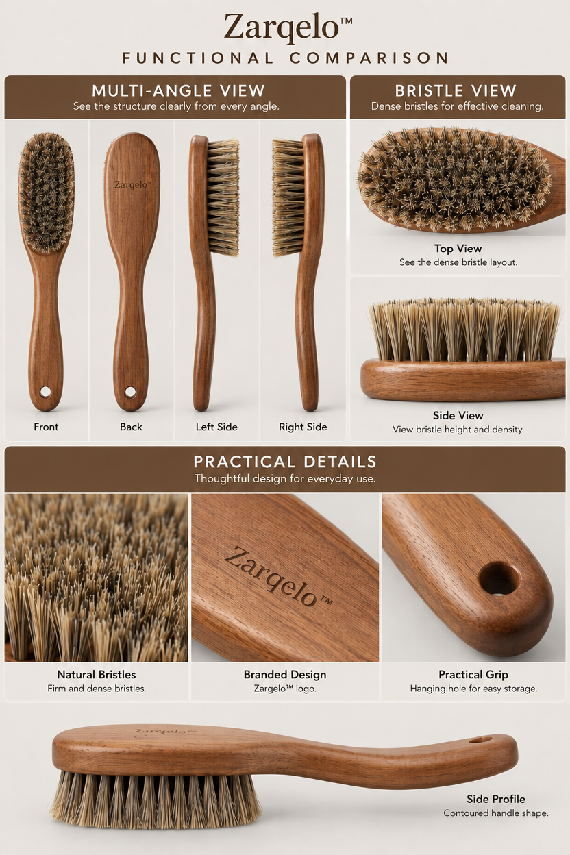 Zarqelo™ Long-Handle Natural Bristle Shoe Brush product details